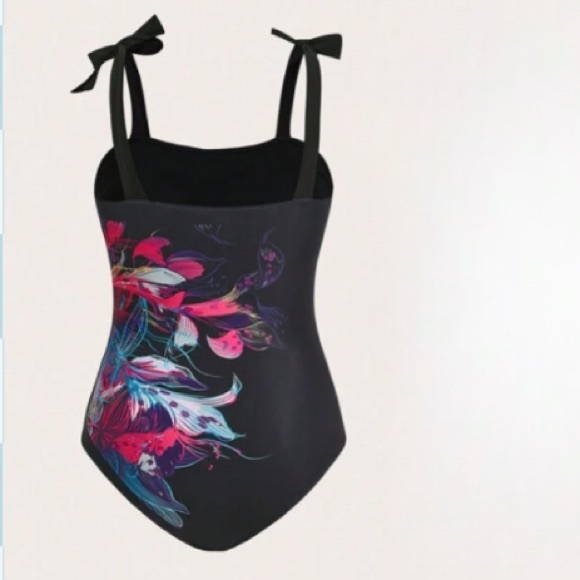 🆕 Black Floral Swimsuit with adjustable shoulder ties!!! Brand NEW!!! - Picture 3 of 6